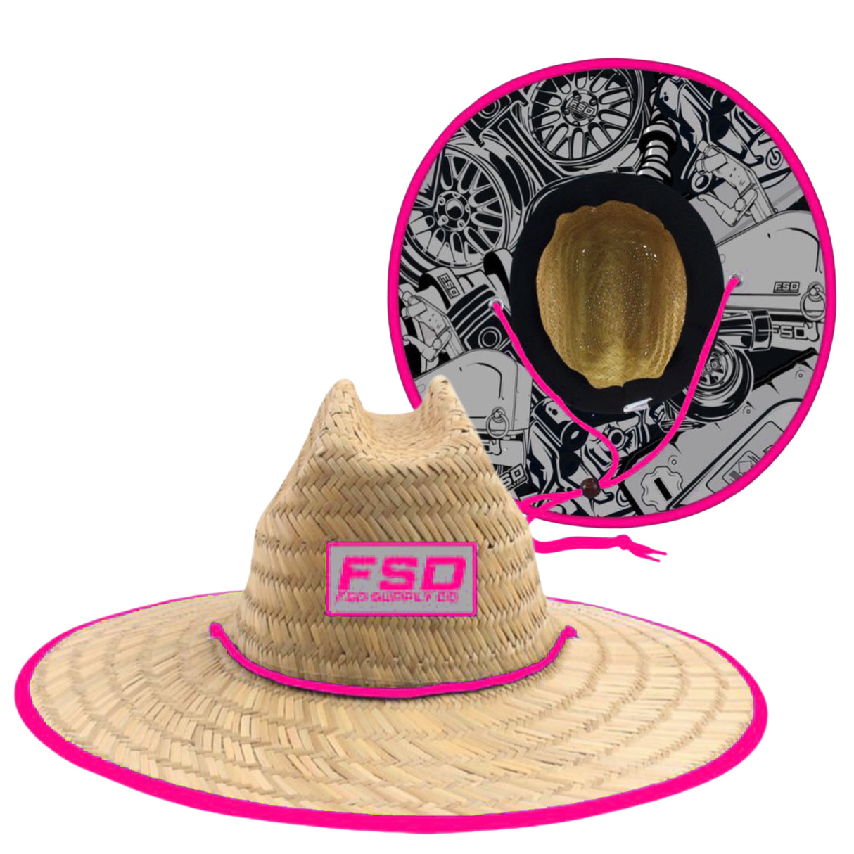 “Summer Vibes” Neon Pink Straw Hat