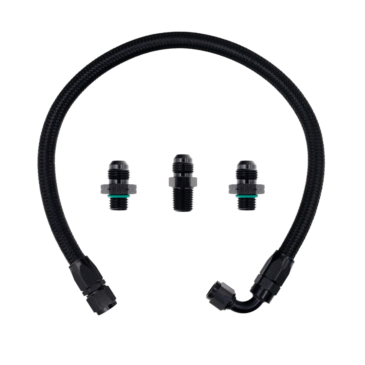 FSD 2003+ Dodge Cummins Second Gen Swap Turbo Feed Line Kit For Manifold Flipped Down Black Braided