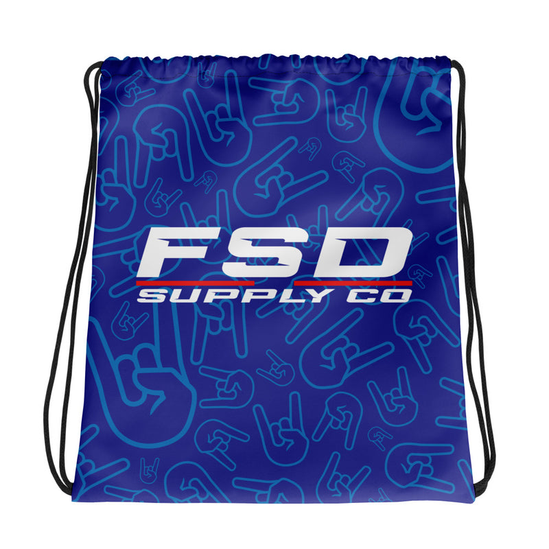 "Hand tatted" Blue Drawstring bag