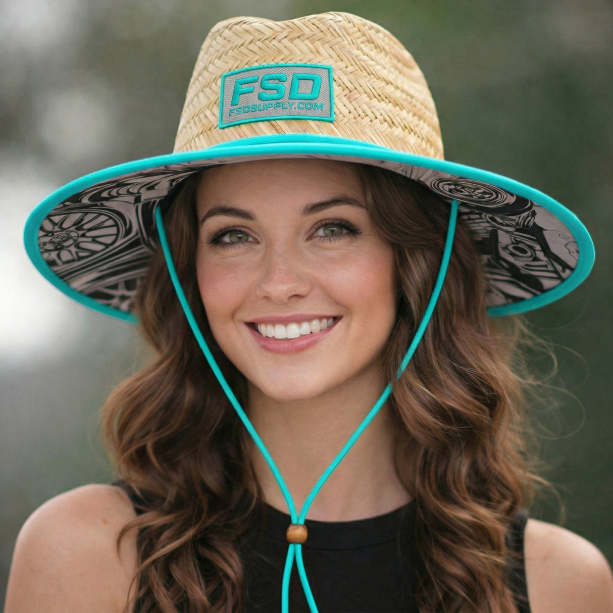“Summer Vibes” Teal Blue Straw Hat