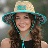 “Summer Vibes” Teal Blue Straw Hat